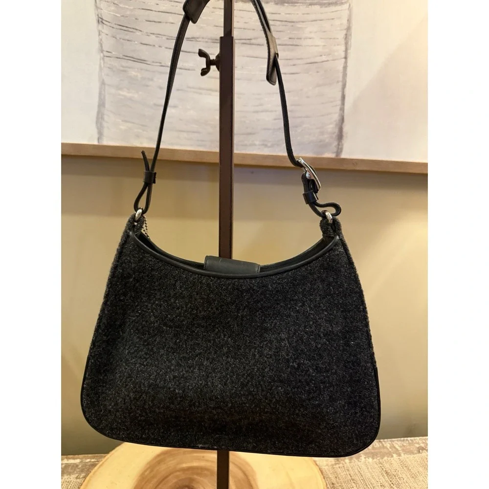 COACH Vintage Black Legacy West Leather Wool Handbag Hobo Shoulder Demi Bag 8125